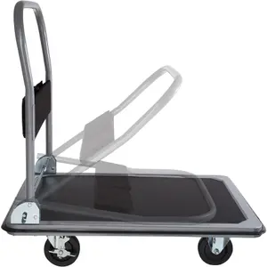 Folding Trolley - foldable handle, 2 fixed, 2 swivel castors, rubberised edge protection - black