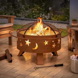 SUNJOY 83cm Outdoor Patio Fire Pit, Wood Burning Fire Pit Includes Lid & Poker