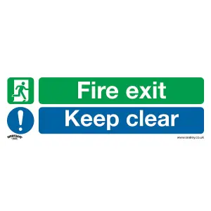 Self-Adhesive Fire Exit Keep Clear Safety Sign - 600 x 200mm Vinyl Sticker