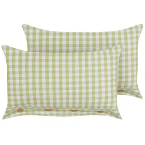 Set of 2 Cushions TALYA 40 x 60 cm Checked Olive Green