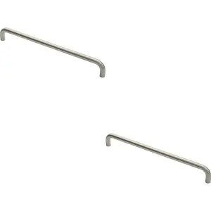 2x Round D Bar Pull Handle 469 x 19mm 450mm Fixing Centres Satin Stainless Steel