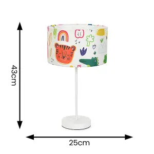 ValueLights Charles White Metal Single Stem Table Lamp with Cartoon Lamp Shade and LED Bulb