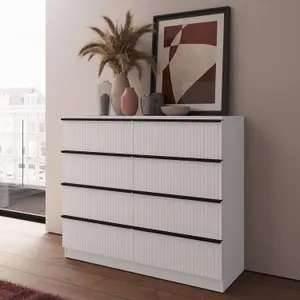 Ripple Effect White 8 Drawer Chest Of Drawers Modern Scalloped Fronts