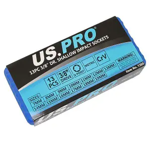 US PRO 13PC 3/8" DR  Shallow Impact Sockets Metric 1365