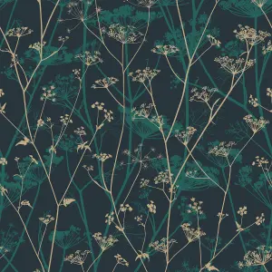 Clarissa Hulse Wild Chervil Kingfisher Blue & Gold effect Smooth Wallpaper