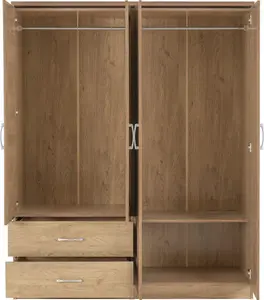 Charles 4 Door 2 Drawer Mirrored Wardrobe in Oak Effect Finish