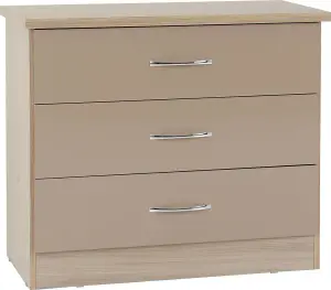 Nevada 3 Drawer Chest in Oyster Gloss Light Oak Effect Veneer