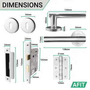 AFIT Polished Chrome Key Lock Door Handle Set Sash Lock (64mm), Hinges & 2 Escutcheons Olvera Range