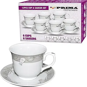 12Pc Cup Saucer Tea Kitchen Coffee Drinks Mugs Saucers Gift Set