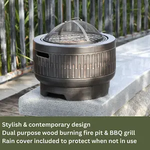 Morbarrel Outdoor Garden Fire Pit with stainless steel cooking grill