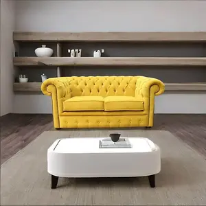 Chesterfield 2 Seater Cantare Mustard Yellow Easy Clean Fabric Sofa In Classic Style