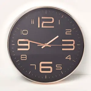 Homescapes Black & Rose Gold Wall Clock