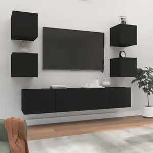 Berkfield 6 Piece TV Cabinet Set Black Engineered Wood