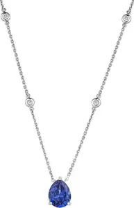 Astra 3.20Ct Lab Sapphire And Diamond Solitaire Pear Cut Necklace In Silver