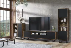 Rift Loft TV Unit 200cm Industrial Rustic & Black Matt Doors - Creative Furniture