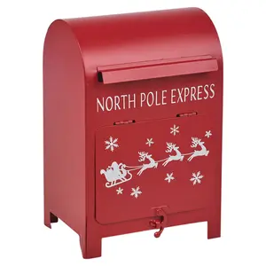 Christmas Metal Santa Letter Mail Post Box Arched Decorative Red Xmas Ornament