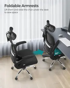 SONGMICS Ergonomic Office Chair, High Back Desk Chair with Foldable Armrests, Mesh Computer Chair, Tilt Function, Ink Black