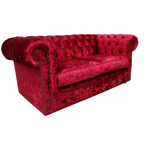 Chesterfield 2 Seater Sofa Settee Shimmer Red Velvet In Classic Style