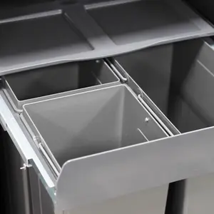 68L Pull Out Integrated Kitchen Waste & Recycling Bin for 600mm Cabinet 1 x 34L + 2 x 17L Compartments Base Mounted