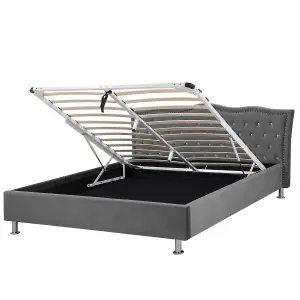 Velvet EU King Size Ottoman Bed Dark Grey METZ