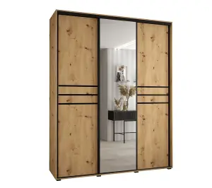 Cannes XI Mirrored Sliding Door Wardrobe W200cm - Elegant Oak Artisan Storage for Ample Wardrobes