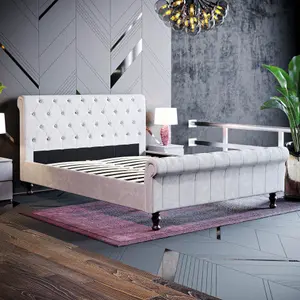 Vida Designs Violetta Light Grey Velvet 5ft King Size Bed Frame, 200 x 150cm