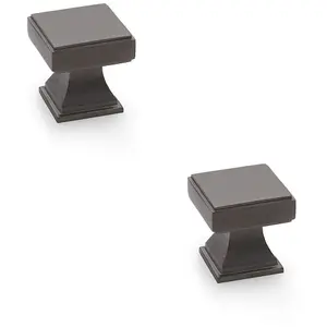 2 PACK - Chunky Square Cupboard Door Knob - 30mm - Dark Bronze Kitchen Unit Pull Handle