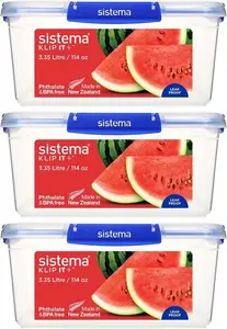 Sistema KLIP IT PLUS Food Storage Containers | 3.35 L | Leak-Proof, Stackable & Airtight Fridge/Freezer Containers With Lids | BPA-Free Plastic |