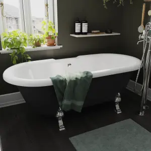 GoodHome Emba Matt Black Acrylic Freestanding Roll-top Double ended Bath (L)1700mm (W)800mm