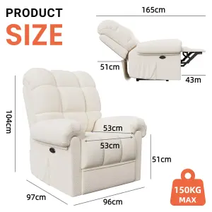 Electric Recline Sofa Chair for Adults with USB Port,Comfy Teddy Fleece Adjustable, Beige White