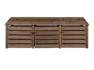 Slatted wooden log store with door W-335cm, H-126cm, D-88cm - brown finish