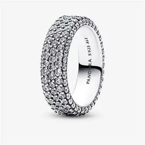 Pandora Timeless Pavé Triple-Row Ring - Sterling Silver / Cubic Zirconia - Sz. 50