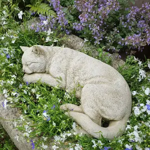 Resting Cat Stone Statue Kitten Pet Animal Outdoor British Made Garden Ornament Decoration