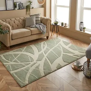 Modern Easy to Clean Optical 3D Green Abstract Rug for Dining Room-80cm X 150cm