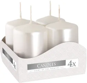 Pack of 4 Pearl Pillar Candles Small (Width: 40 mm / Height: 60 mm each)