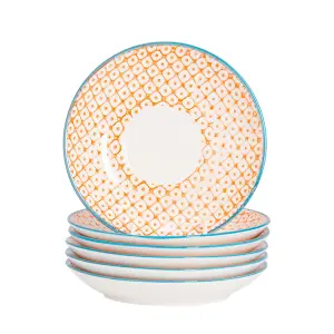 Nicola Spring - Hand-Printed Cappuccino Saucers - 14.5cm - Orange - Pack of 6