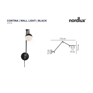 Nordlux Contina Indoor Living Dining Bedroom Metal Wall Light in Black (Diam) 12.5cm