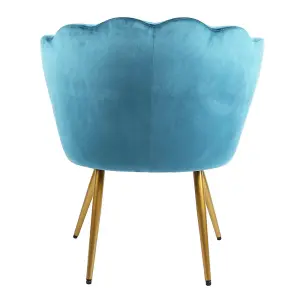 Flora Accent Chair with Petal Back Scallop Armchair in Velvet - Teal