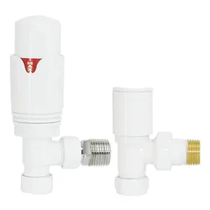 Thermostatic TRV Radiator Heated Towel Rail Valves Angled 15Mm X 1/2" Pair White