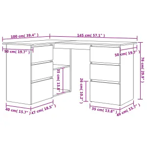 Berkfield Corner Desk Brown Oak 145x100x76 cm Engineered Wood