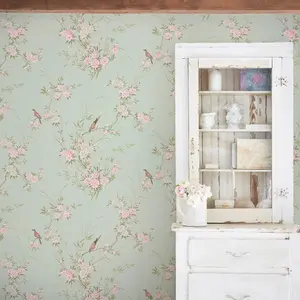 Shabby Chic by Rachel Ashwell Bird Chinoiserie Green Floral Wallpaper