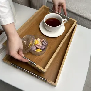 Froppi™  Bamboo Serving Tray Set of 2, Outdoor Tray, Lightweight Dining Tray, Snack Tray, Vanity Tray, Trinket Tray, Wooden Tray