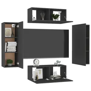 Berkfield 4 Piece TV Cabinet Set Black Engineered Wood