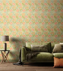 Hoopla Walls Chrysanthemum  Sage & Amber Smooth Matt Wallpaper