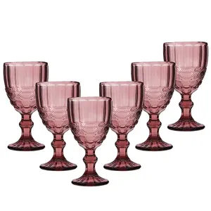 Set of 6 Vintage Luxury Rose Quartz Drinking Wine Glass Wine Goblets 350ml