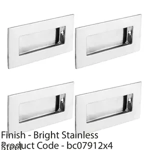 4 PACK - Recessed Sliding Door Flush Pull 102mm x 51mm 12mm Depth Bright Stainless Steel