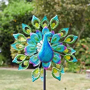 Solar Powered LED Peacock Garden Wind Spinner Decoration