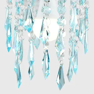 ValueLights Ceiling Pendant Light Shade With Teal And Clear Acrylic Jewel Effect Droplets