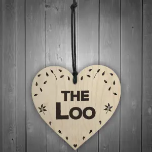 Red Ocean The Loo Wooden Hanging Heart Plaque Toilet Door Sign