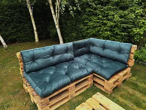 Garden Outdoor Pallet Sofa Cushions EURO Corner 1.2x2m Teal Green Velvet Tufted